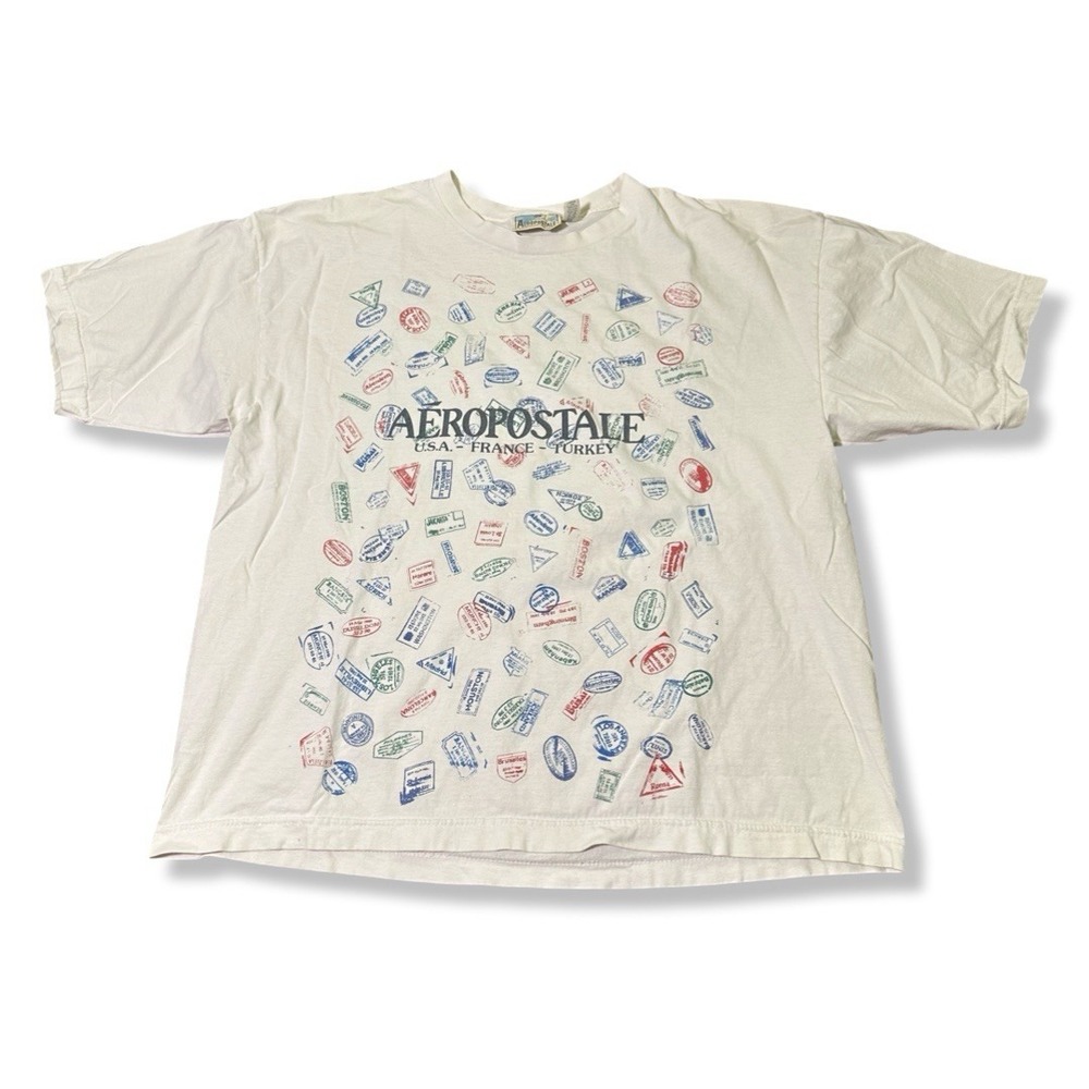 Vintage Aeropostale White Graphic T Shirt Size Large Y2K